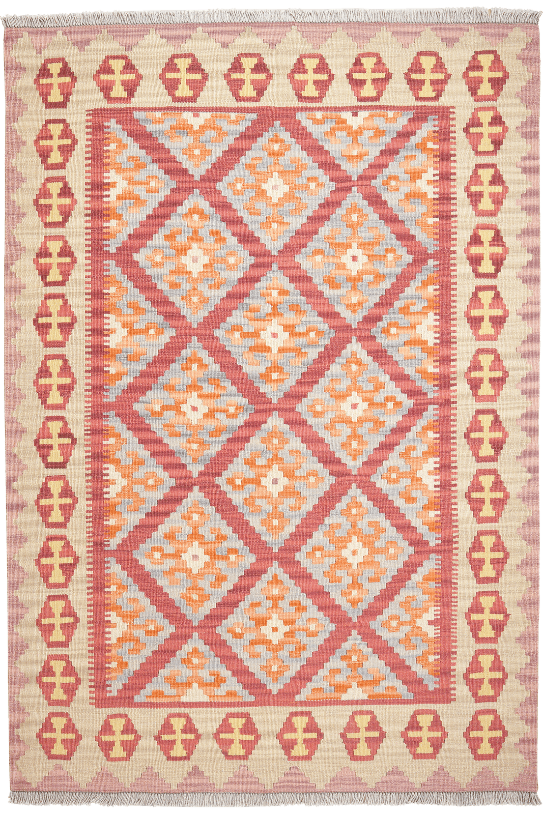 Kelim Gashgai — Handmade, 127x184 cm, Red, 100% Virgin Wool | Main view