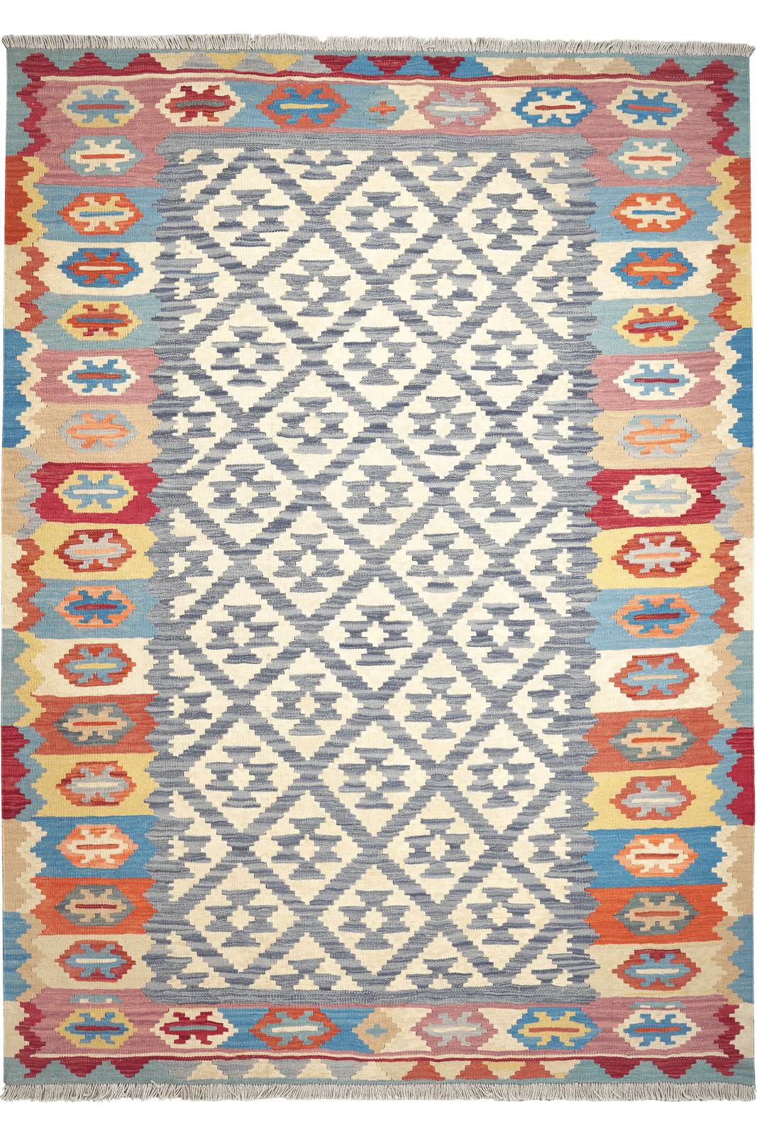 Kelim Gashgai — Handmade, 177x250 cm, Blue, 100% Virgin Wool | Main view