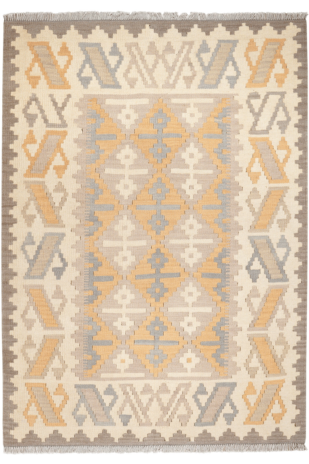 Kelim Gashgai — Handmade, 124x174 cm, Grey, 100% Virgin Wool | Main view
