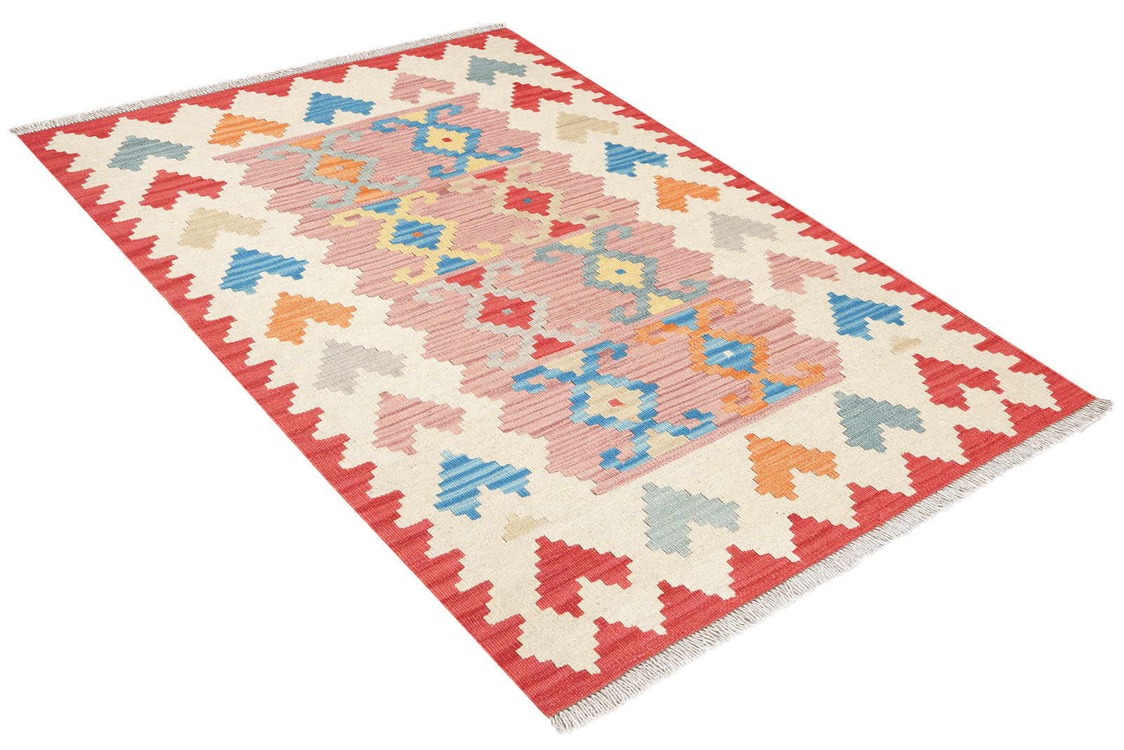Kelim Gashgai — Handmade, 101x146 cm, Pink, 100% Virgin Wool | View 4