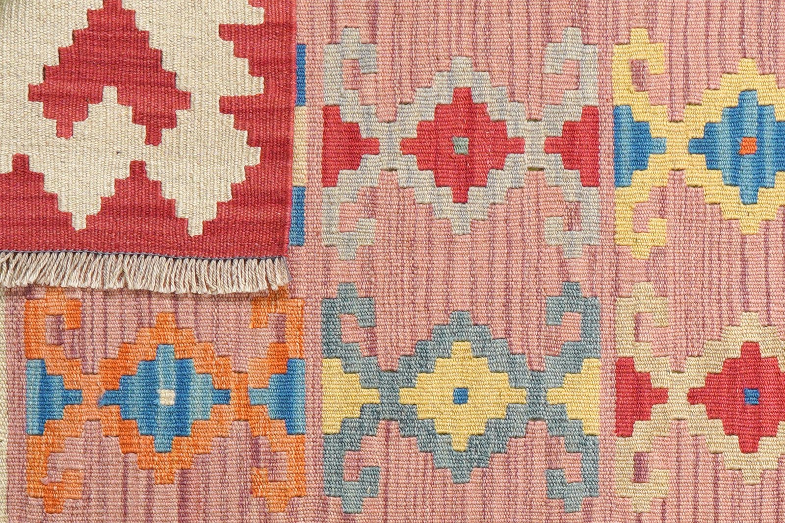 Kelim Gashgai — Handmade, 101x146 cm, Pink, 100% Virgin Wool | View 6
