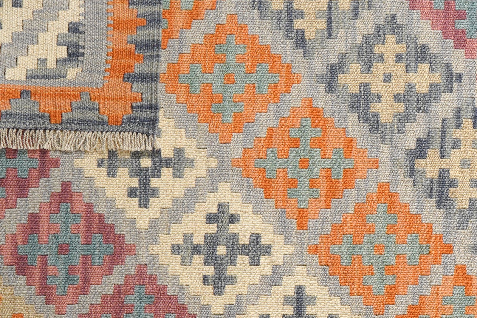 Kelim Gashgai — Handmade, 85x190 cm, Grey, 100% Virgin Wool | View 6