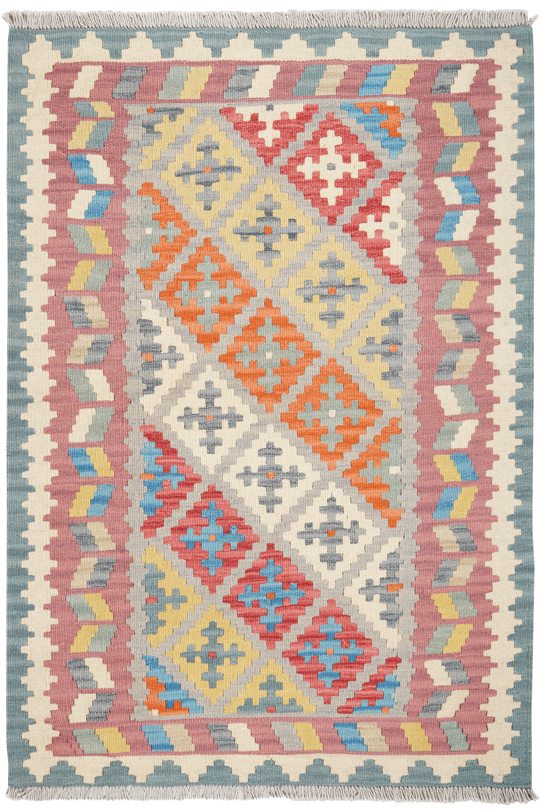 Kelim Gashgai — Handmade, 105x153 cm, Grey, 100% Virgin Wool | Main view