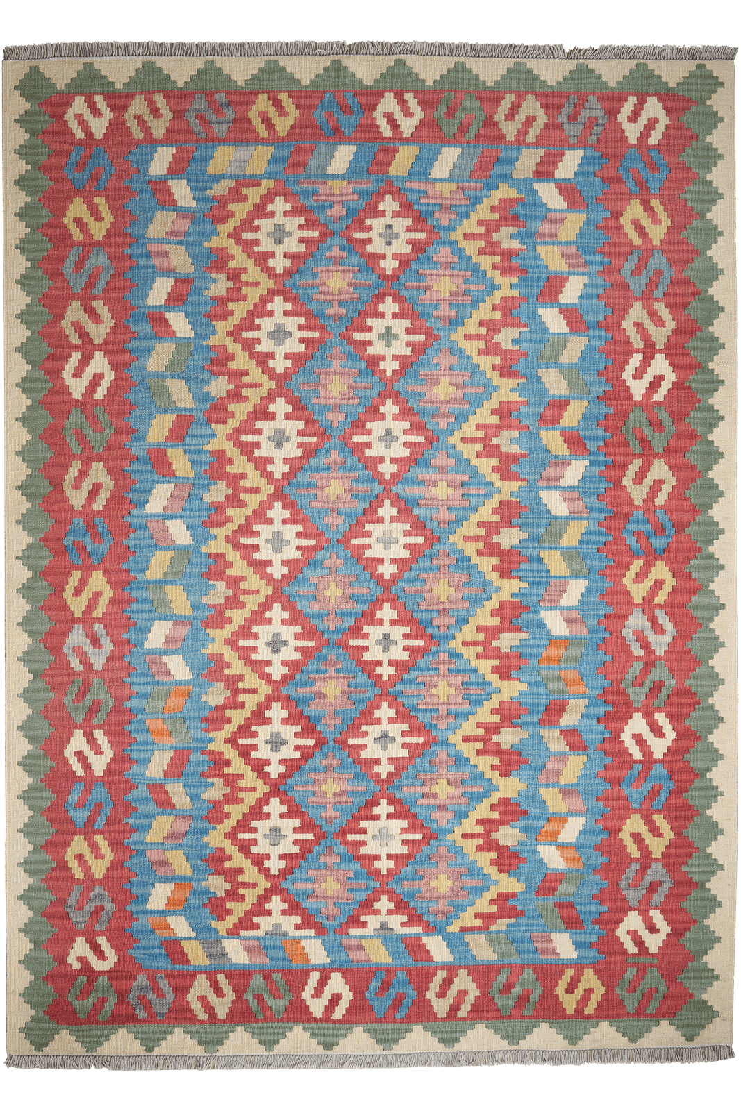 Kelim Gashgai — Handmade, 167x234 cm, Blue, 100% Virgin Wool | Main view