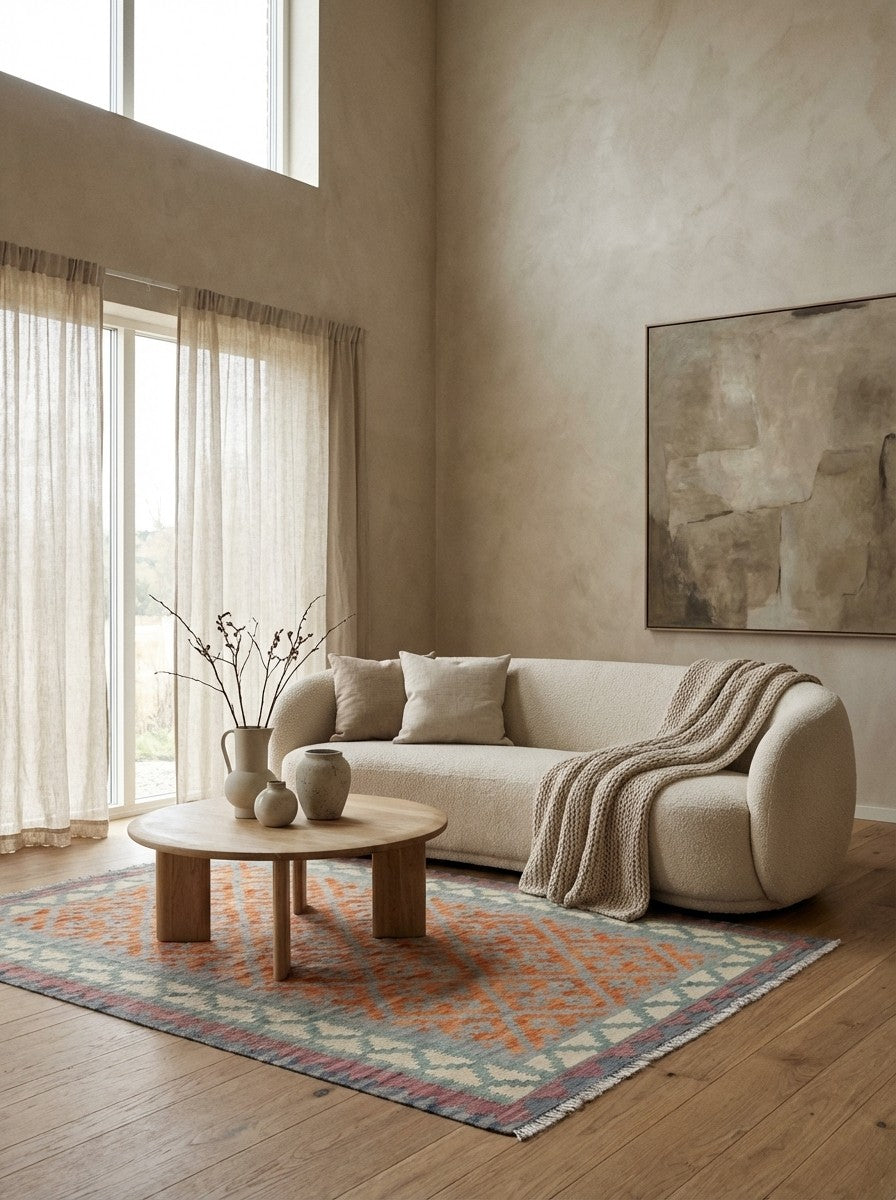 Kelim Gashgai — Handmade, 125x172 cm, Grey, 100% Virgin Wool | Detail view