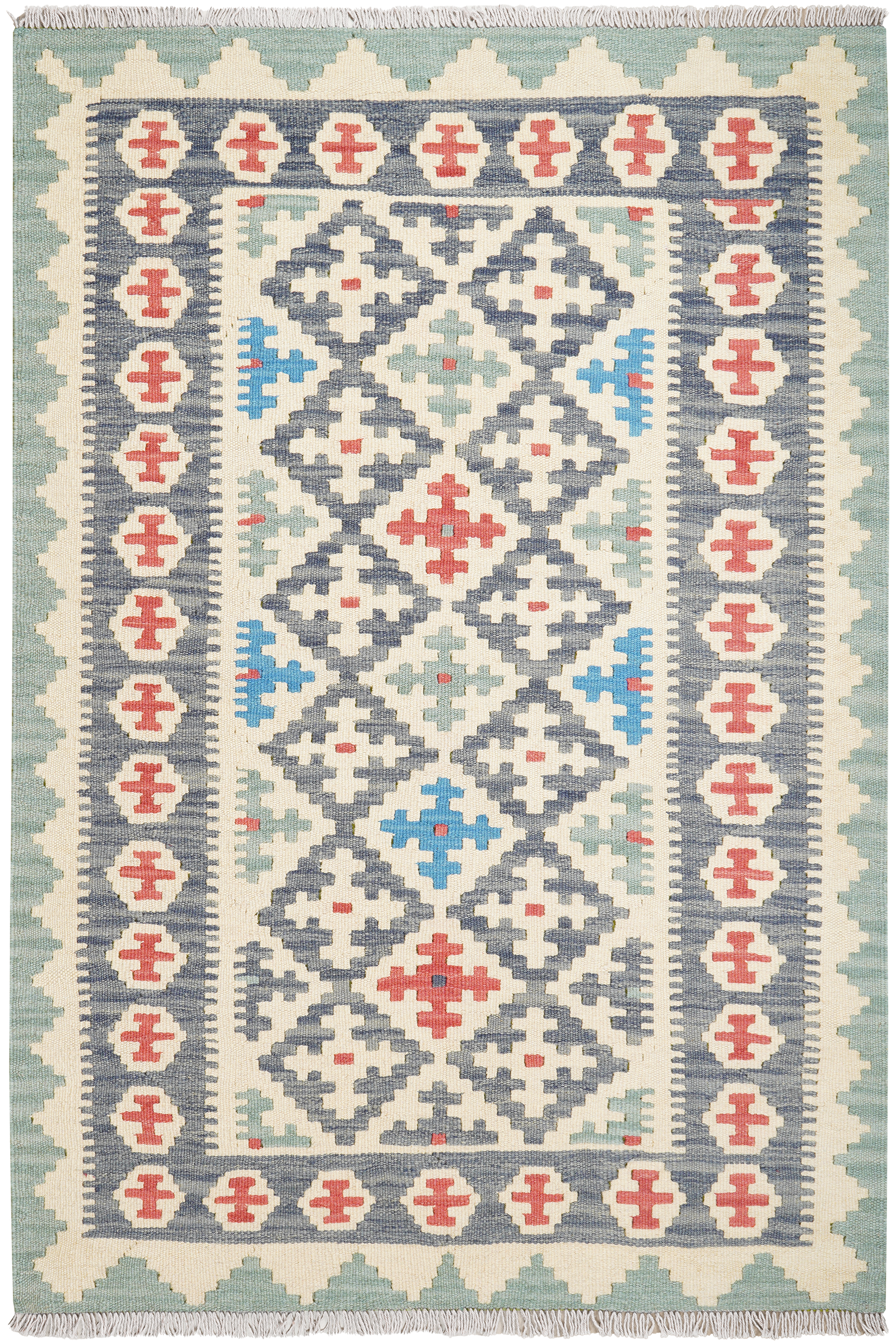 Kelim Gashgai — Handgefertigt, 174x117 cm, Blau, 100% Virgin Wool | Main view