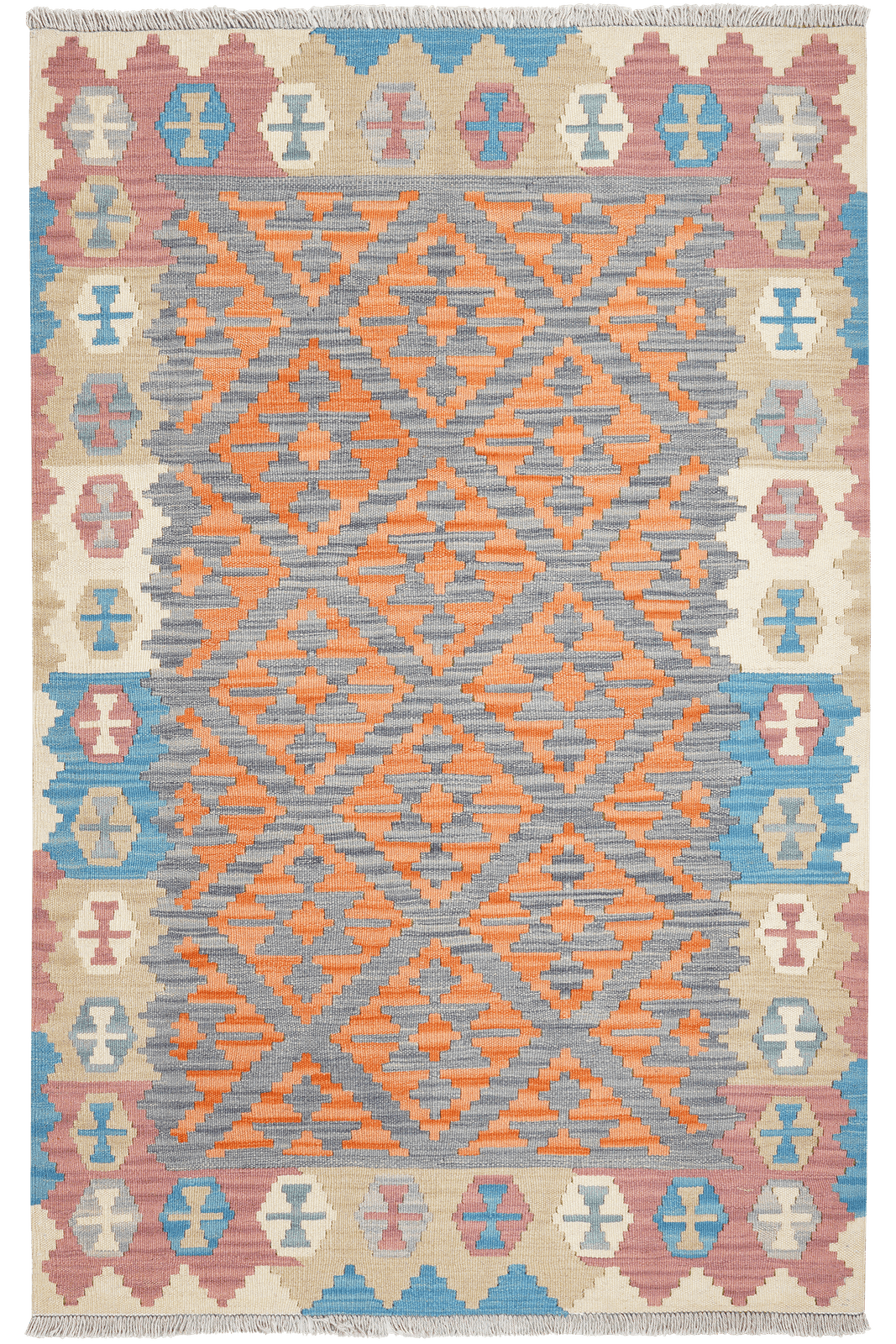 Kelim Gashgai — Handmade, 119x188 cm, Blue, 100% Virgin Wool | Main view