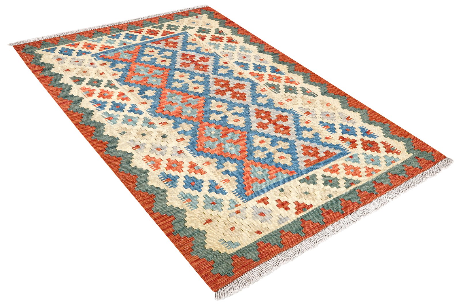 Kelim Gashgai — Handmade, 109x152 cm, Blue, 100% Virgin Wool | View 4