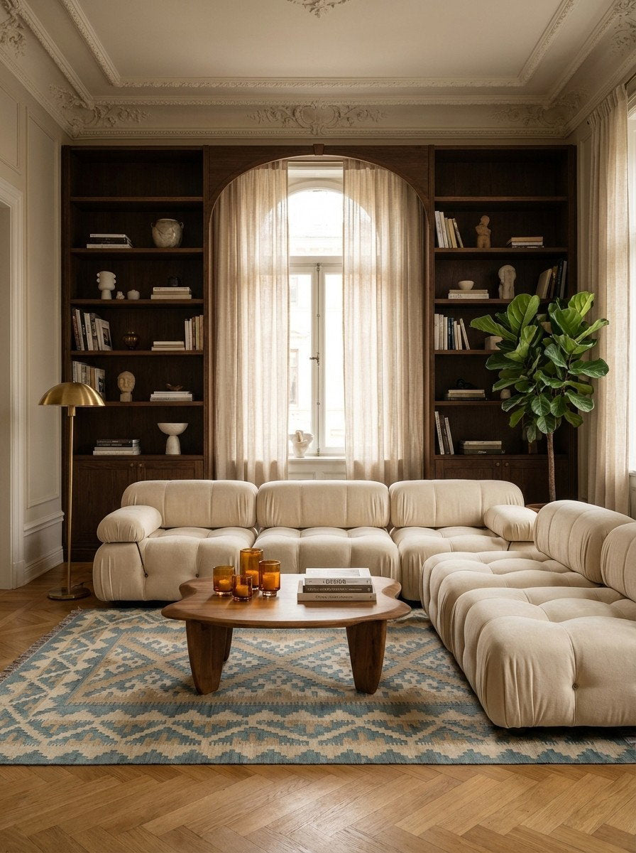 Kelim Gashgai — Handgefertigt, 166x127 cm, Beige, 100% Virgin Wool | Back view