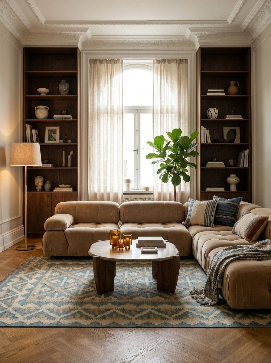 Kelim Gashgai — Handgefertigt, 179x126 cm, Beige, 100% Virgin Wool | Back view