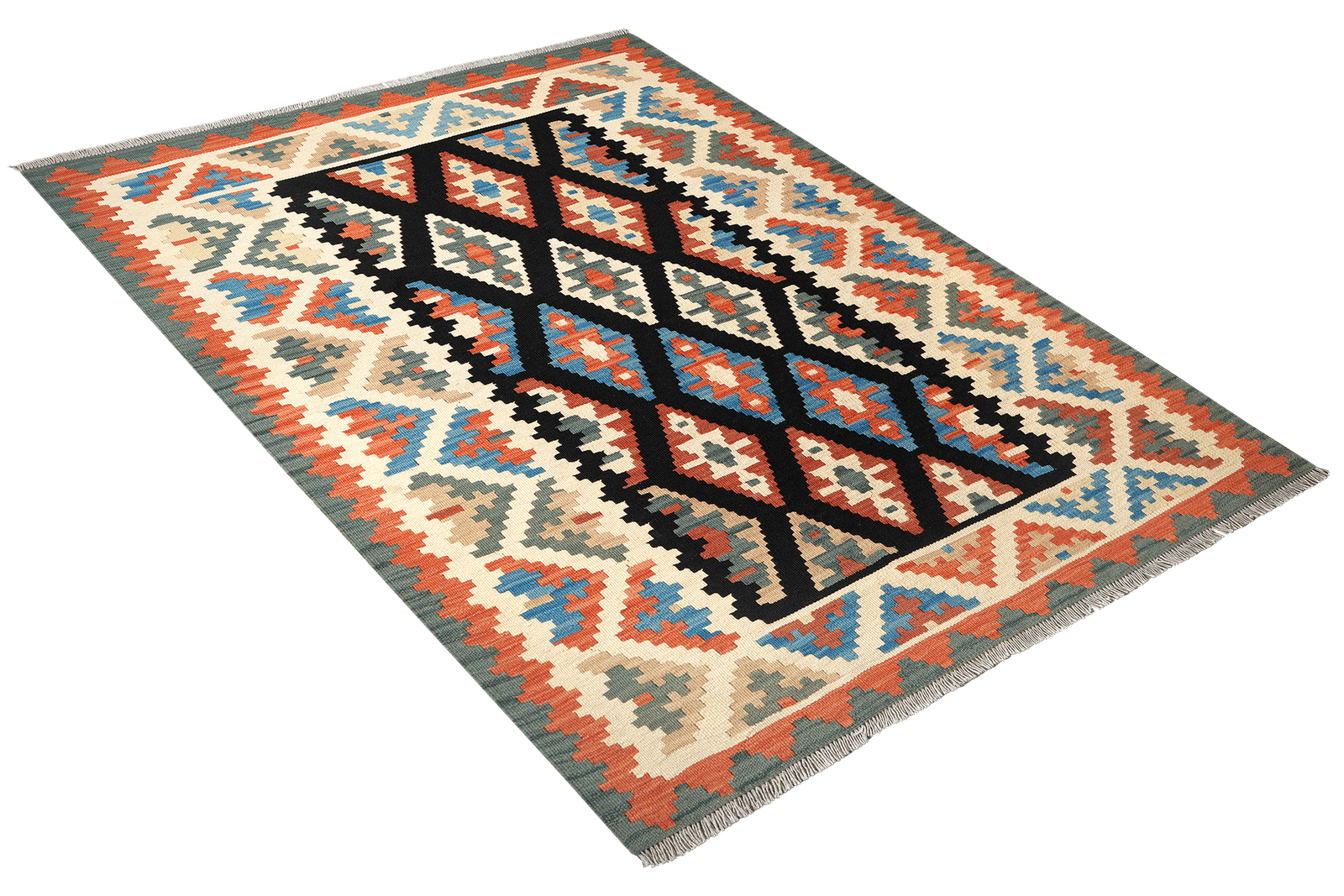 Kelim Gashgai — Handmade, 150x194 cm, Black, 100% Virgin Wool | View 4