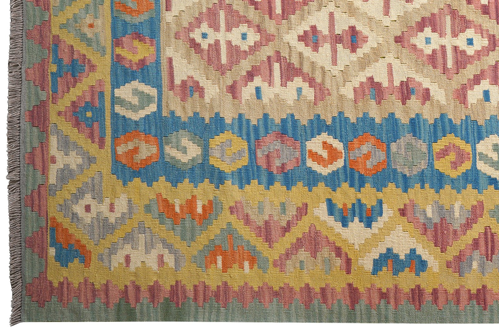 Kelim Gashgai — Handmade, 182x242 cm, Beige, 100% Virgin Wool | View 3
