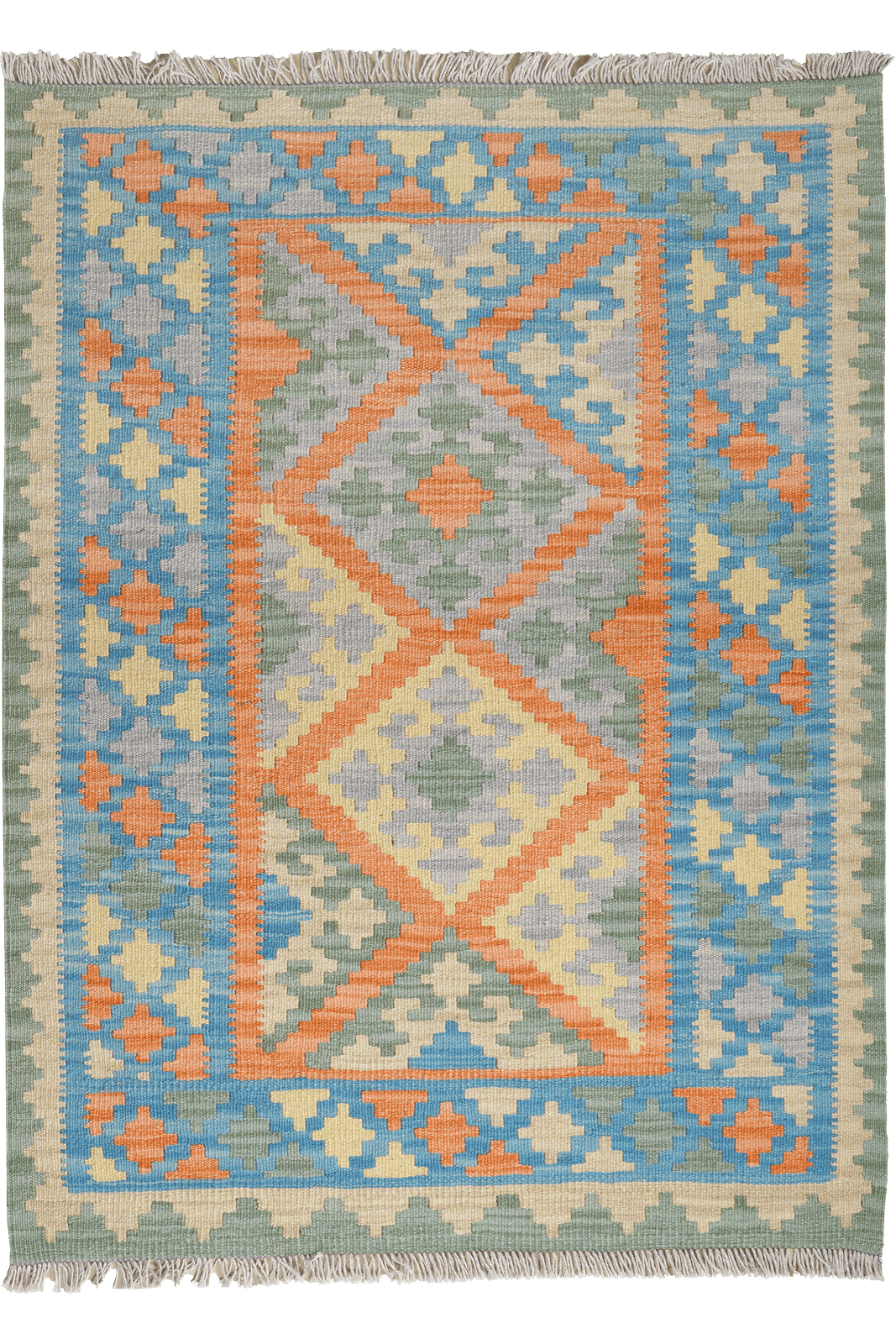 Kelim Gashgai — Handmade, 107x141 cm, Orange, 100% Virgin Wool | Main view