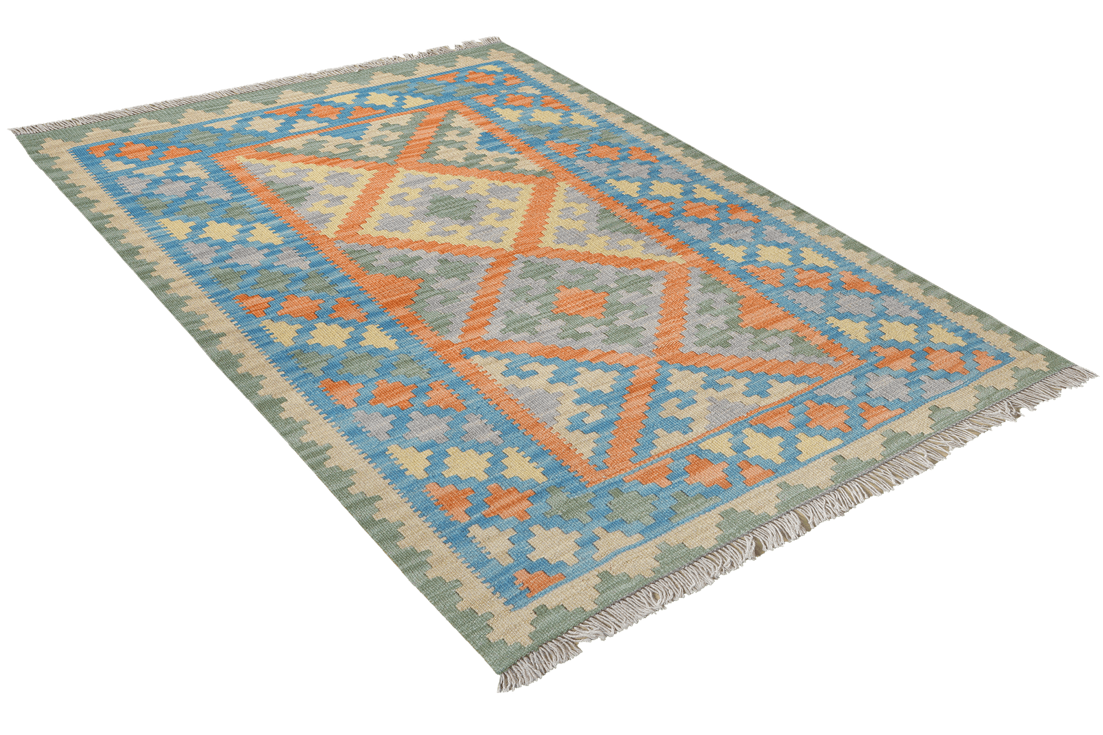 Kelim Gashgai — Handmade, 107x141 cm, Orange, 100% Virgin Wool | View 4