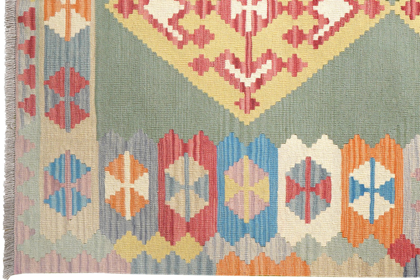 Kelim Gashgai — Handmade, 172x242 cm, Green, 100% Virgin Wool | View 3