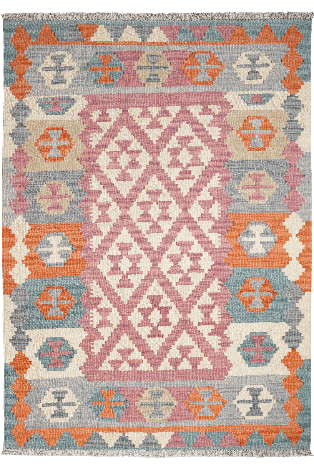 Kelim Gashgai — Handmade, 125x177 cm, Pink, 100% Virgin Wool | Main view