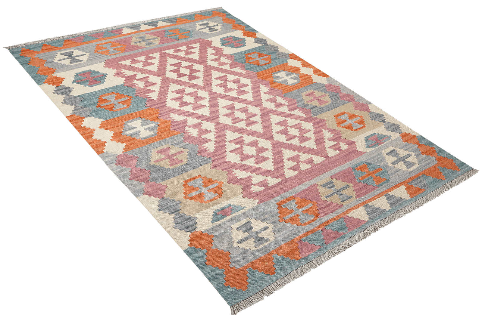 Kelim Gashgai — Handmade, 125x177 cm, Pink, 100% Virgin Wool | View 4