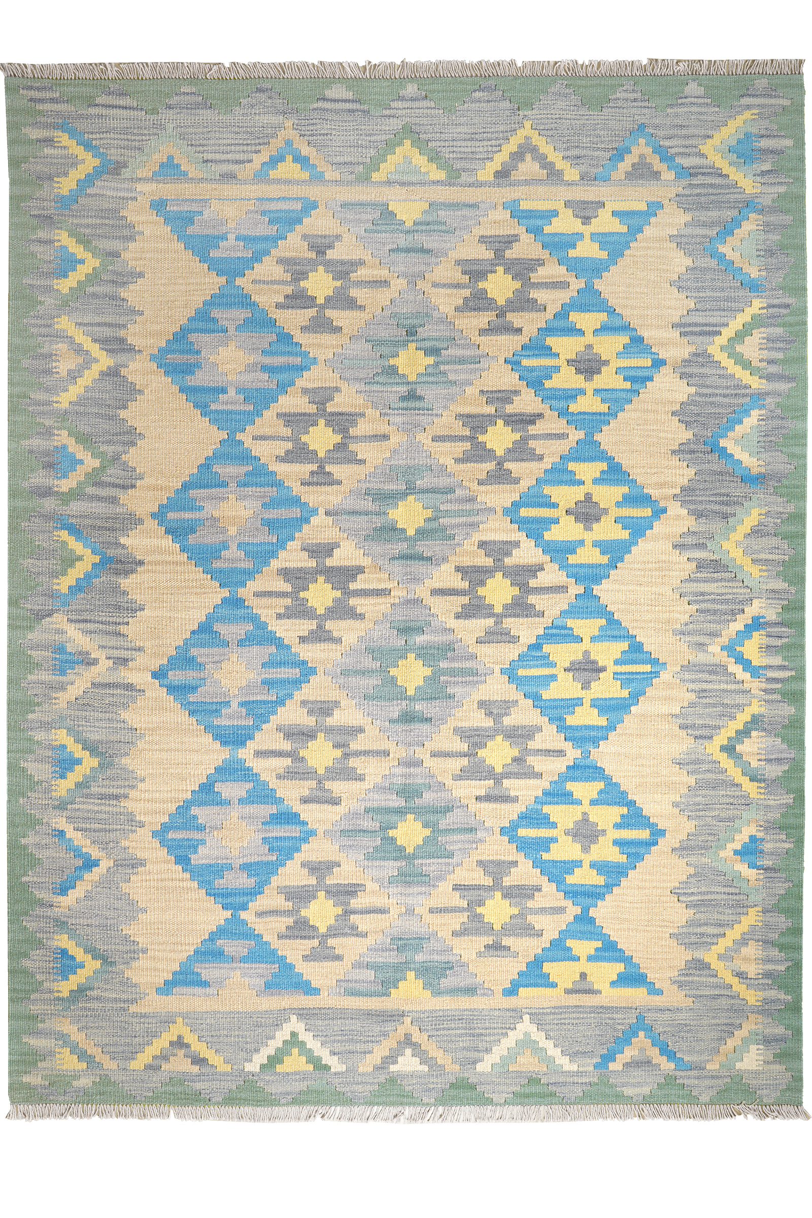 Kelim Gashgai — Handgefertigt, 223x170 cm, Grau, 100% Virgin Wool | Main view