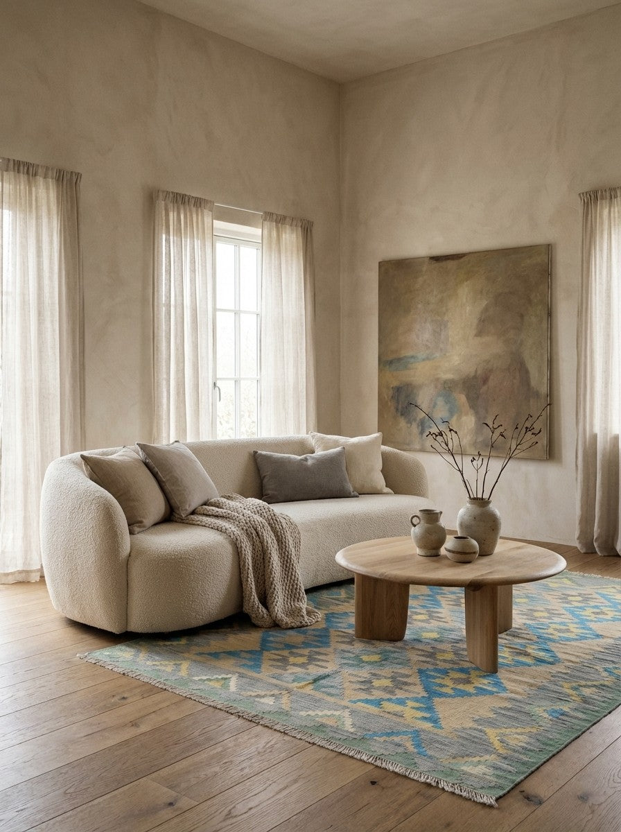 Kelim Gashgai — Handmade, 170x223 cm, Beige, 100% Virgin Wool | Detail view