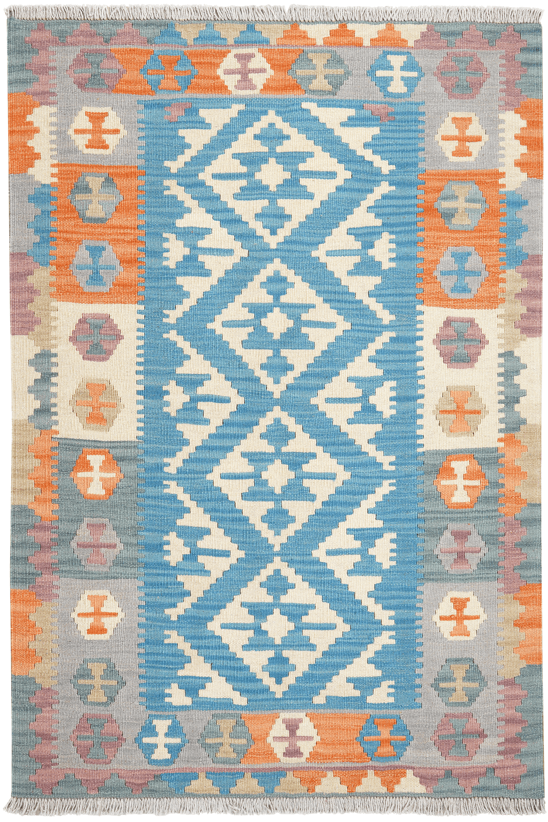 Kelim Gashgai — Handmade, 100x148 cm, Blue, 100% Virgin Wool | Main view