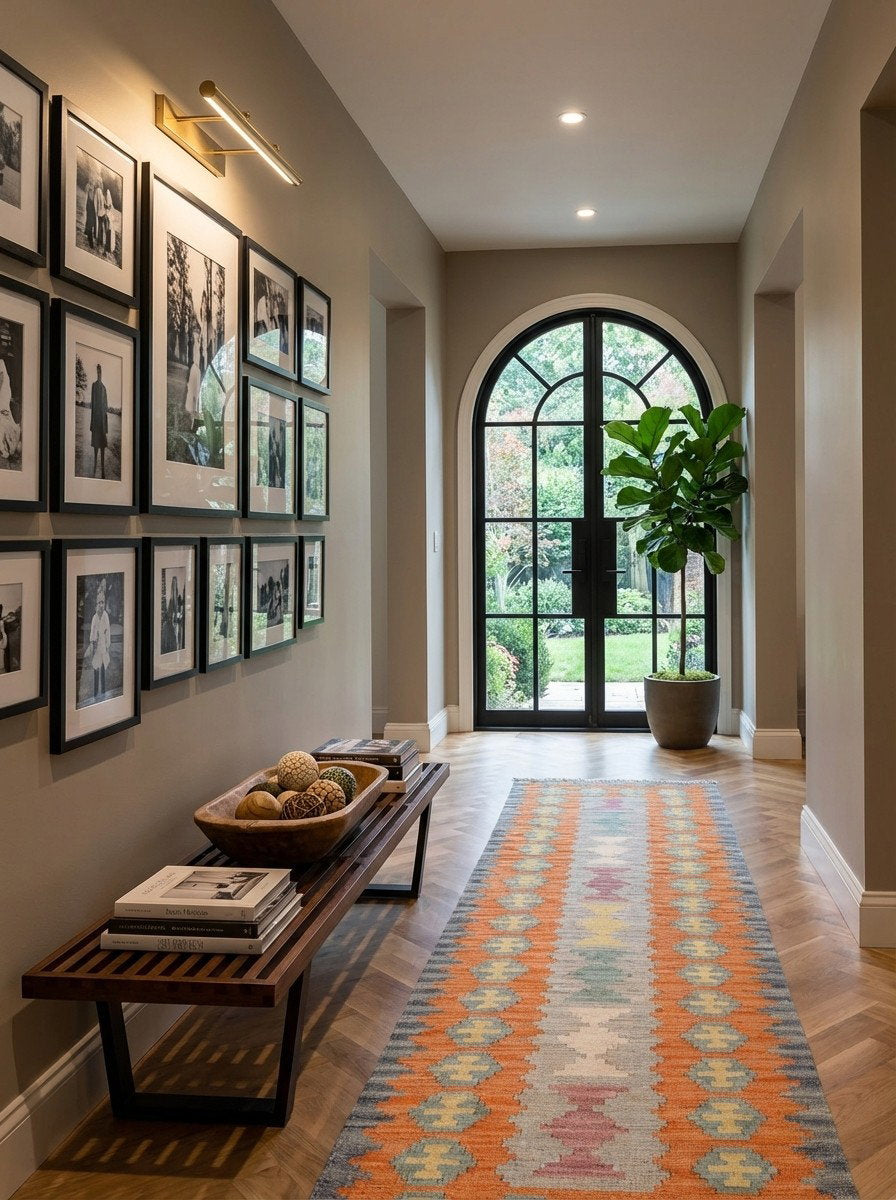 Kelim Gashgai — Handgefertigt, 194x58 cm, Gelb, 100% Virgin Wool | Detail view