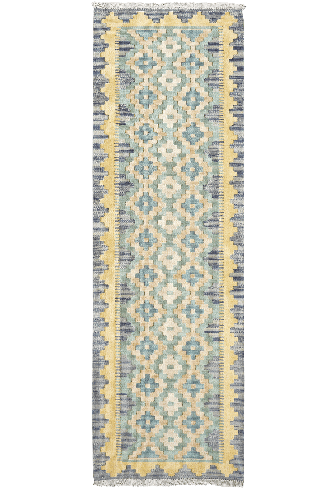 Kelim Gashgai — Handmade, 59x187 cm, Green, 100% Virgin Wool | Main view