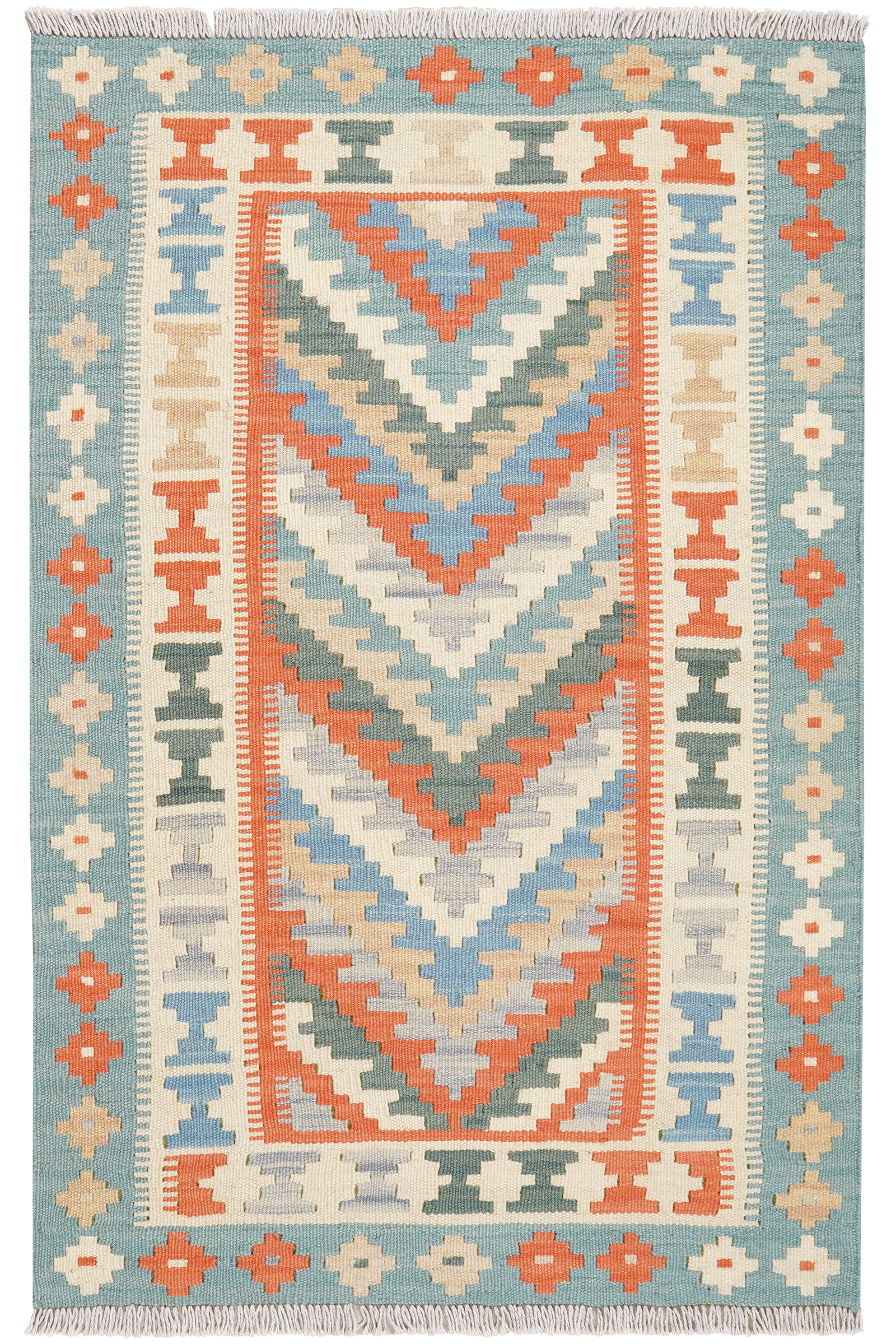 Kelim Gashgai — Handgefertigt, 126x82 cm, Beige, 100% Virgin Wool | Main view