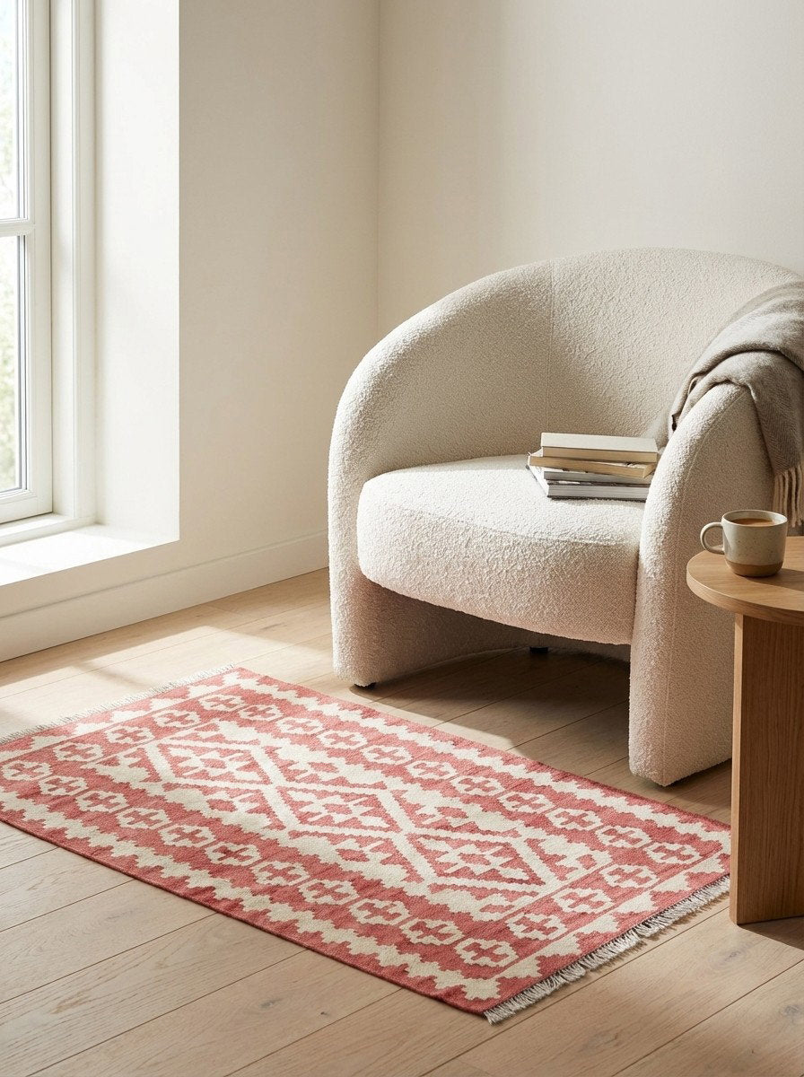 Kelim Gashgai — Handgefertigt, 124x84 cm, Beige, 100% Virgin Wool | Detail view