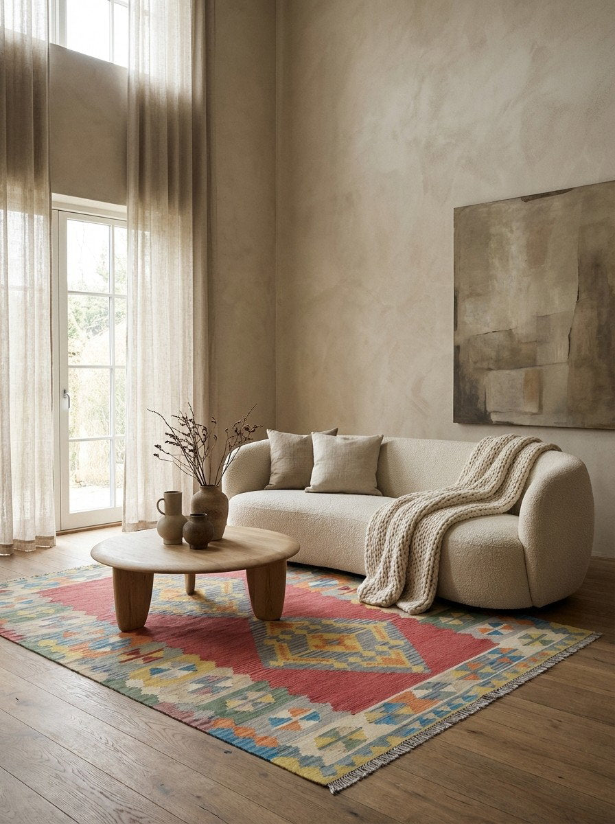 Kelim Gashgai — Handgefertigt, 242x174 cm, Bunt, 100% Virgin Wool | Detail view