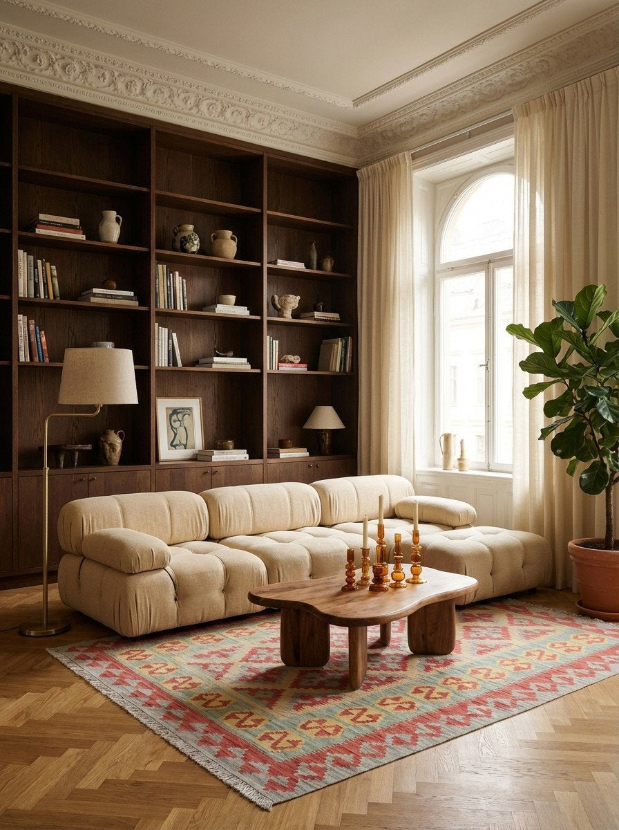 Kelim Gashgai — Handgefertigt, 203x153 cm, Grün, 100% Virgin Wool | Back view