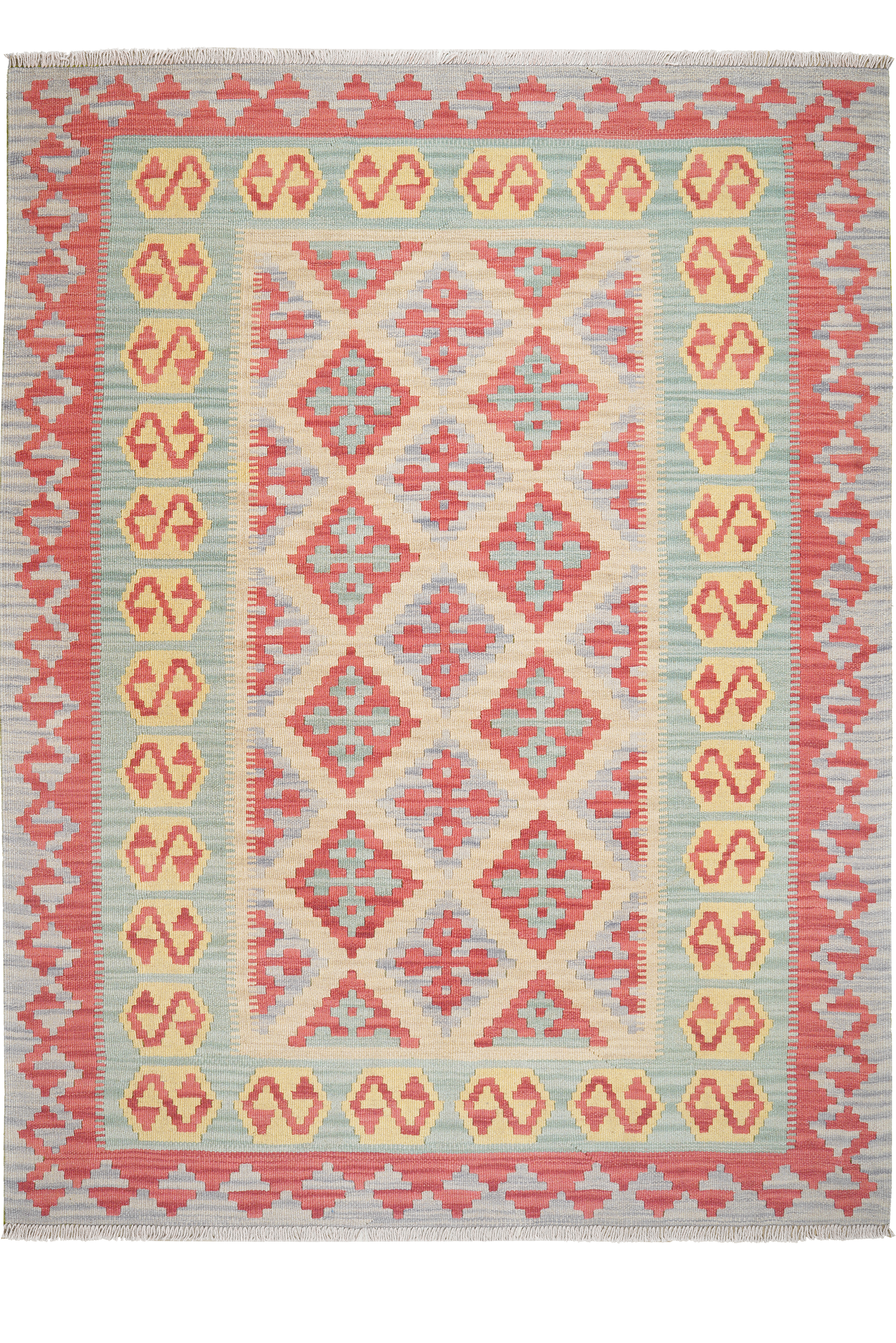 Kelim Gashgai — Handgefertigt, 203x153 cm, Grün, 100% Virgin Wool | Main view