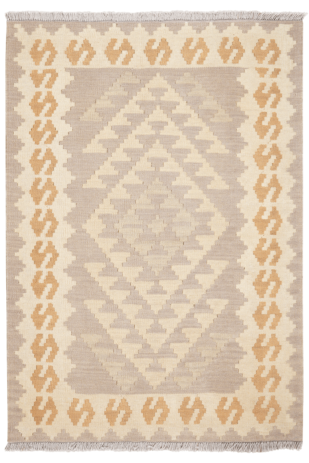 Kelim Gashgai — Handmade, 104x147 cm, Grey, 100% Virgin Wool | Main view