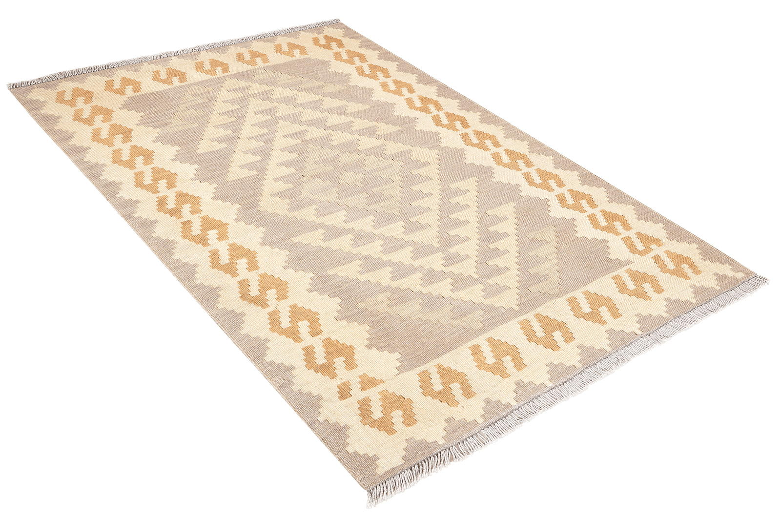 Kelim Gashgai — Handmade, 104x147 cm, Grey, 100% Virgin Wool | View 4