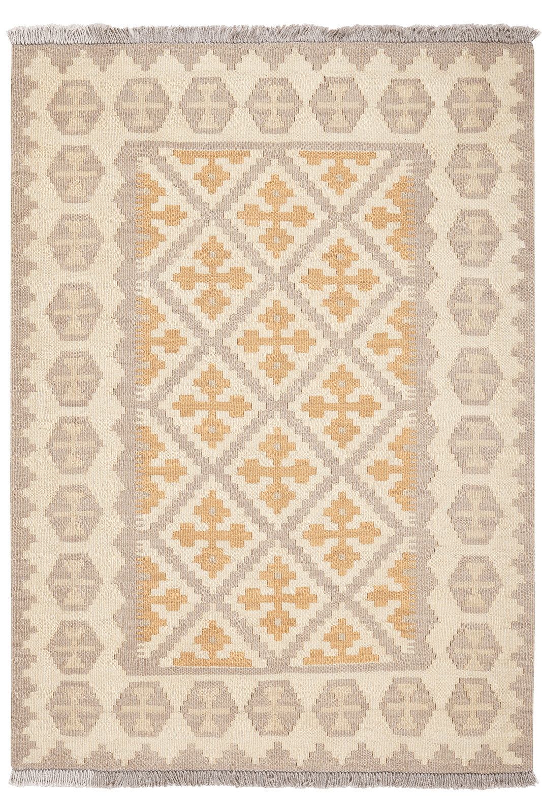 Kelim Gashgai — Handmade, 105x143 cm, Grey, 100% Virgin Wool | Main view