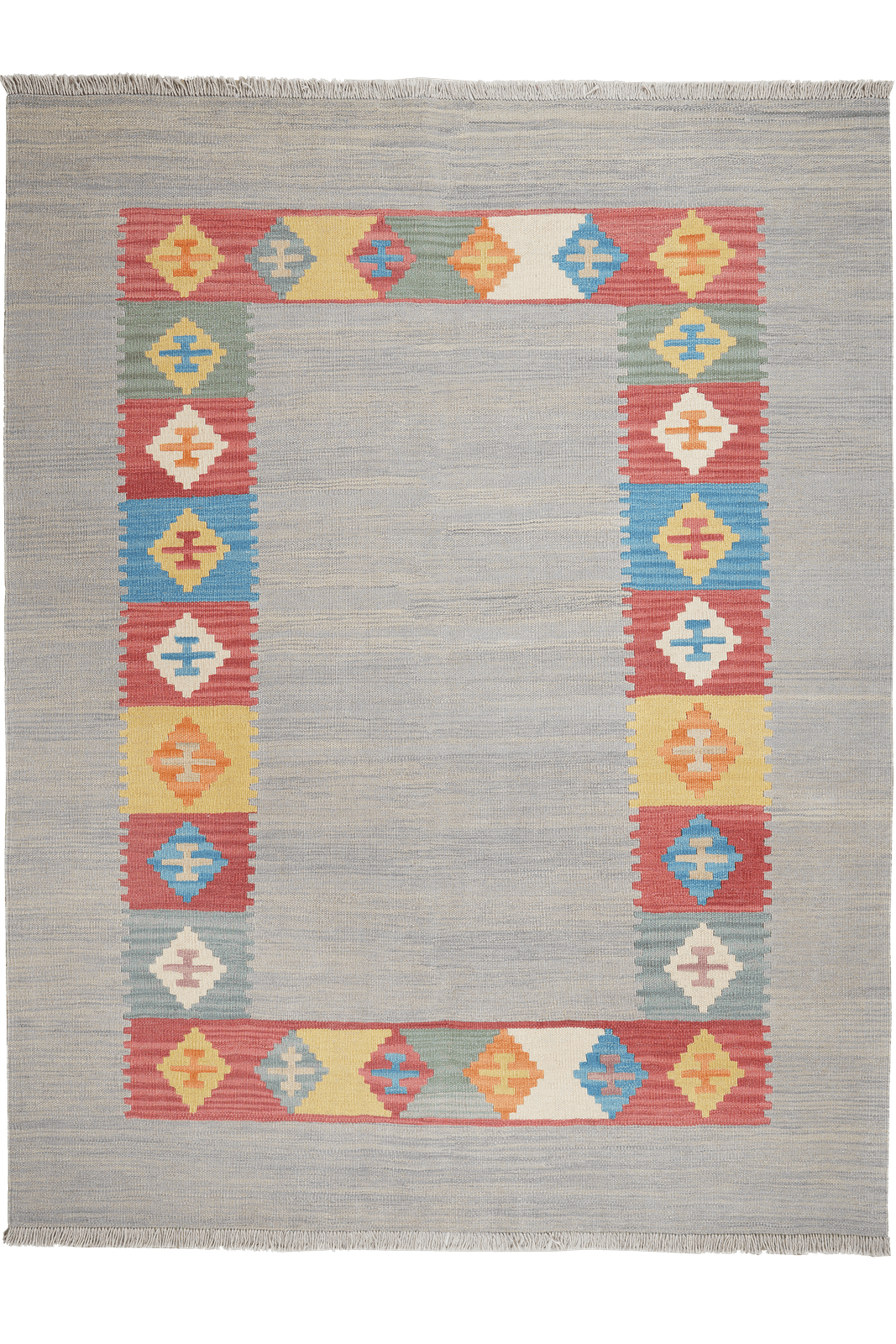 Kelim Gashgai — Handmade, 155x200 cm, Grey, 100% Virgin Wool | Main view