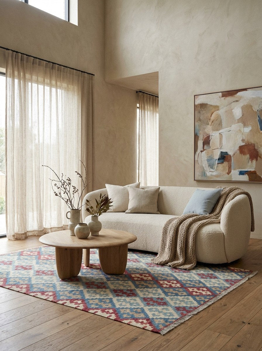 Kelim Gashgai — Handgefertigt, 200x160 cm, Blau, 100% Virgin Wool | Detail view