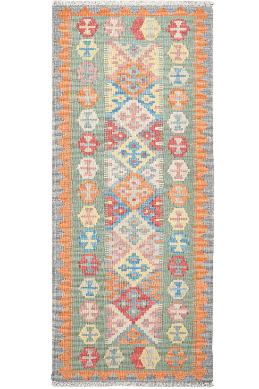 Kelim Gashgai — Handmade, 84x207 cm, Blue, 100% Virgin Wool | Main view