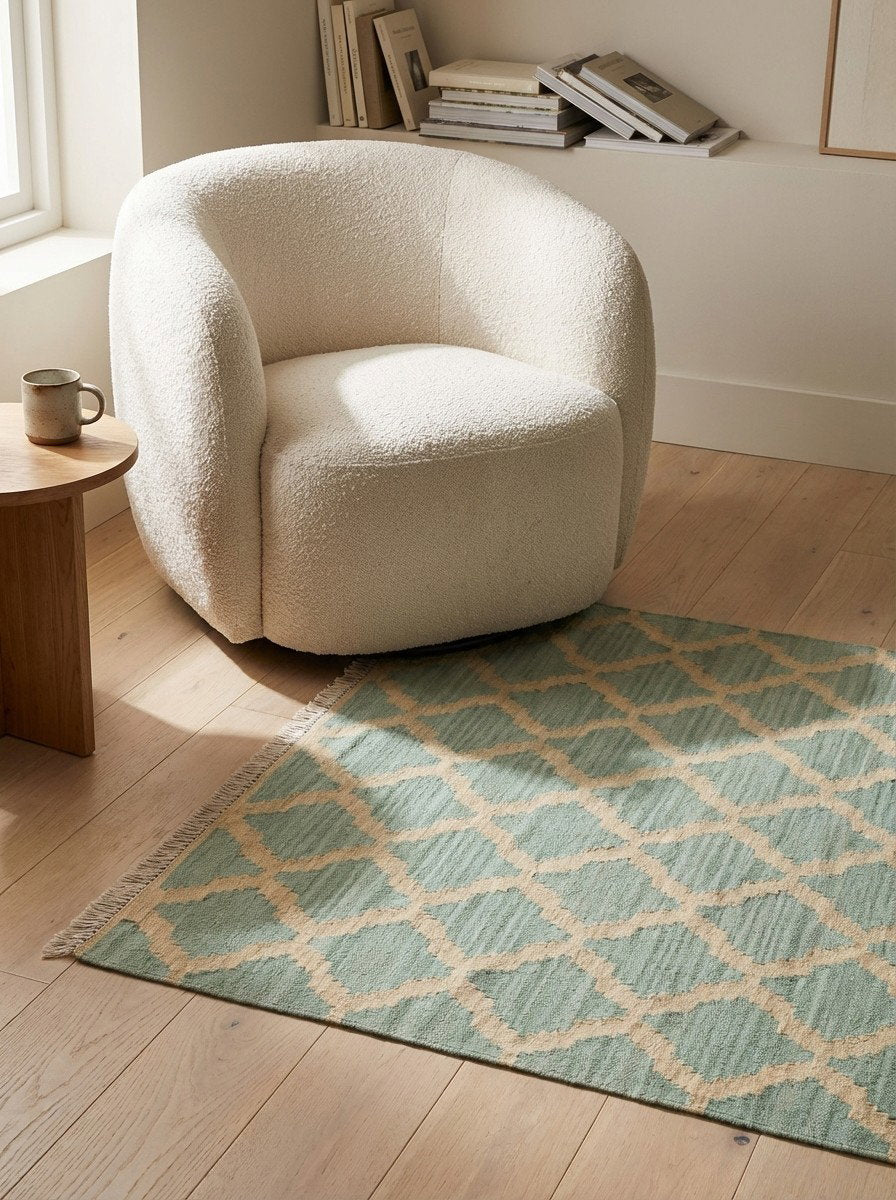 Kelim Gashgai — Handgefertigt, 152x106 cm, Beige, 100% Virgin Wool | Detail view