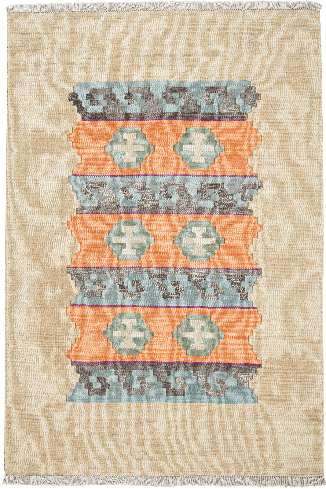 Kelim Gashgai — Handmade, 105x155 cm, Beige, 100% Virgin Wool | Main view