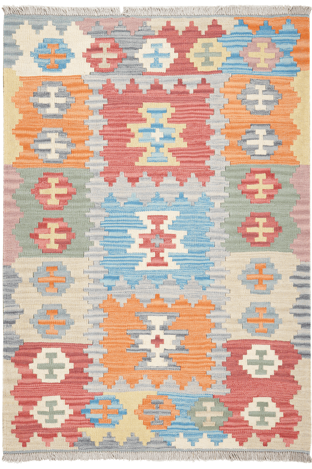 Kelim Gashgai — Handmade, 104x149 cm, Blue, 100% Virgin Wool | Main view