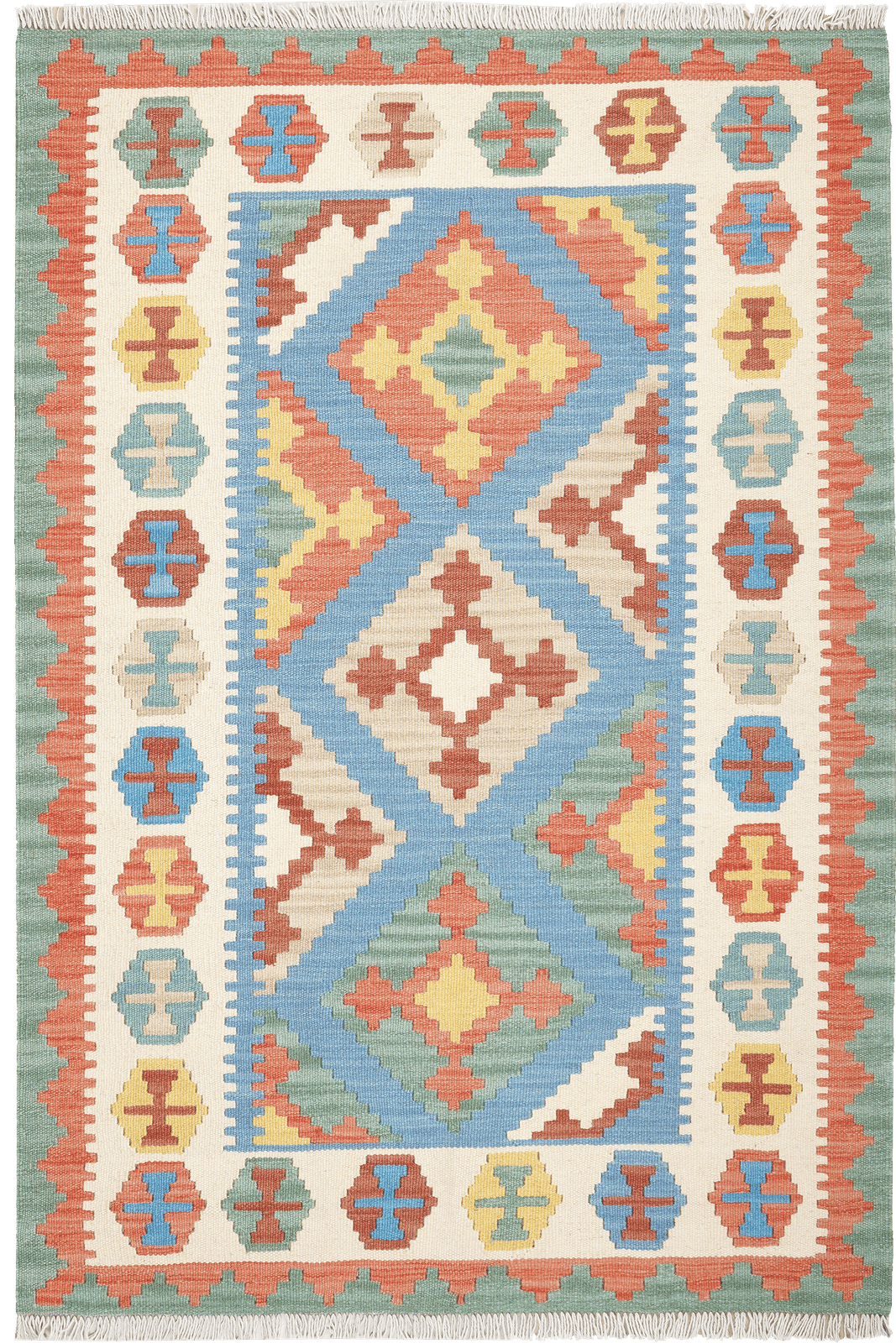 Kelim Gashgai — Handmade, 105x157 cm, Blue, 100% Virgin Wool | Main view