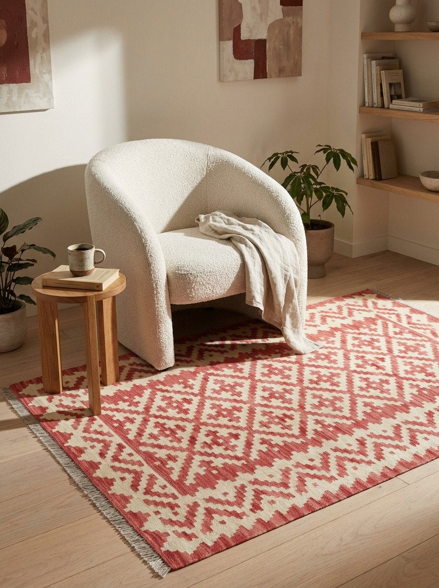 Kelim Gashgai — Handgefertigt, 153x105 cm, Beige, 100% Virgin Wool | Detail view