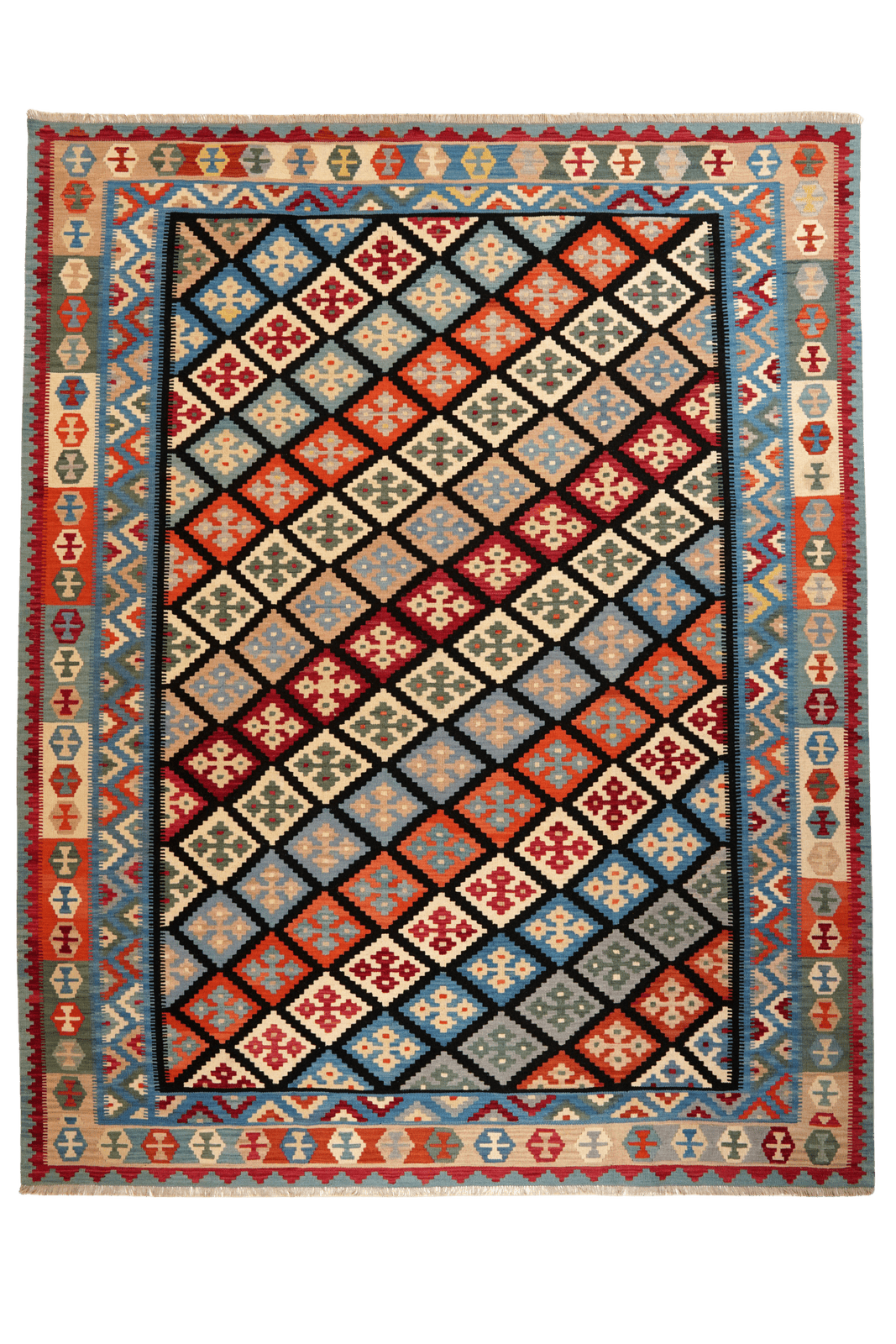 Kelim Gashgai — Handmade, 269x346 cm, Black, 100% Virgin Wool | Main view