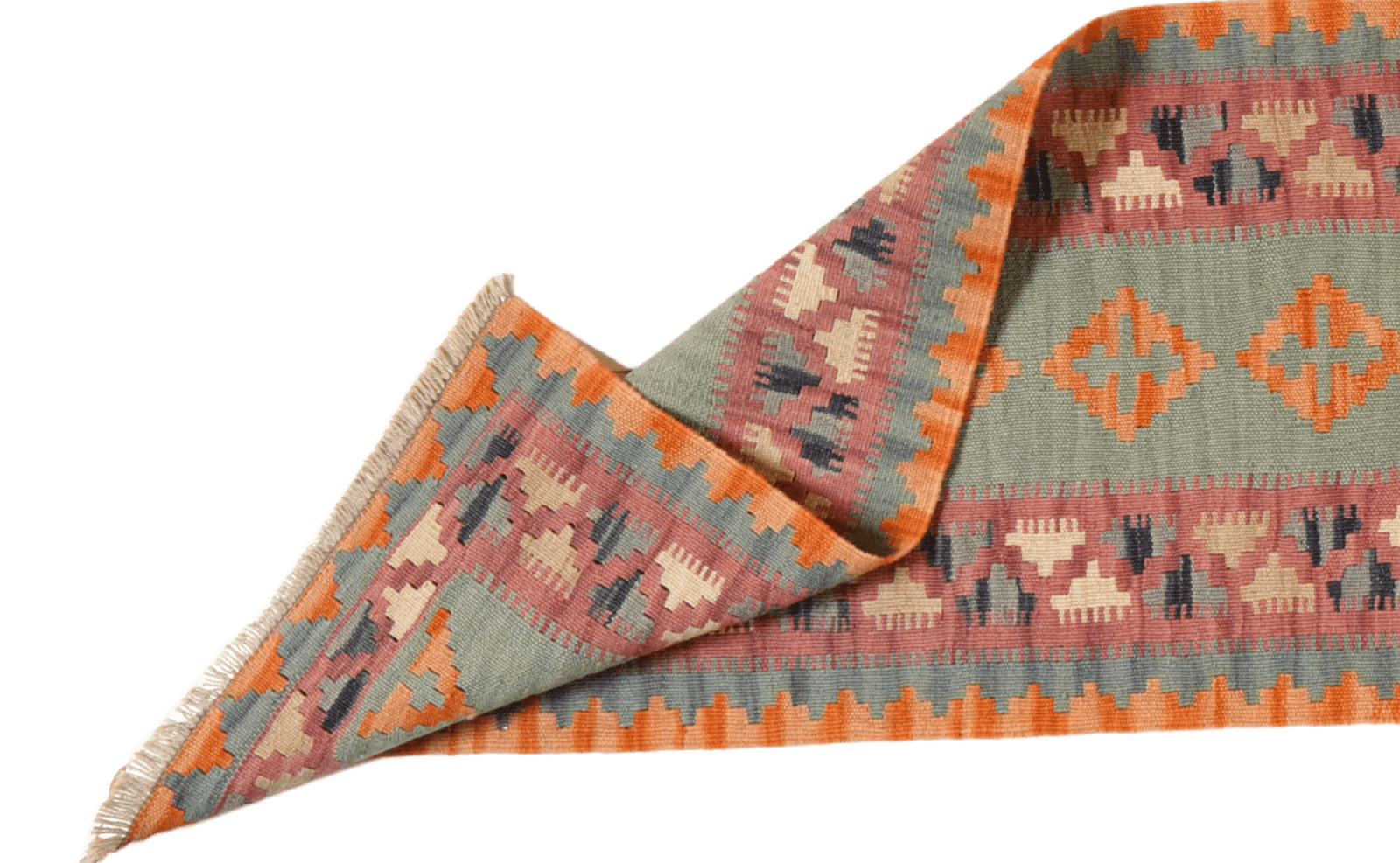 Kelim Gashgai — Handmade, 64x404 cm, Green, 100% Virgin Wool | View 5
