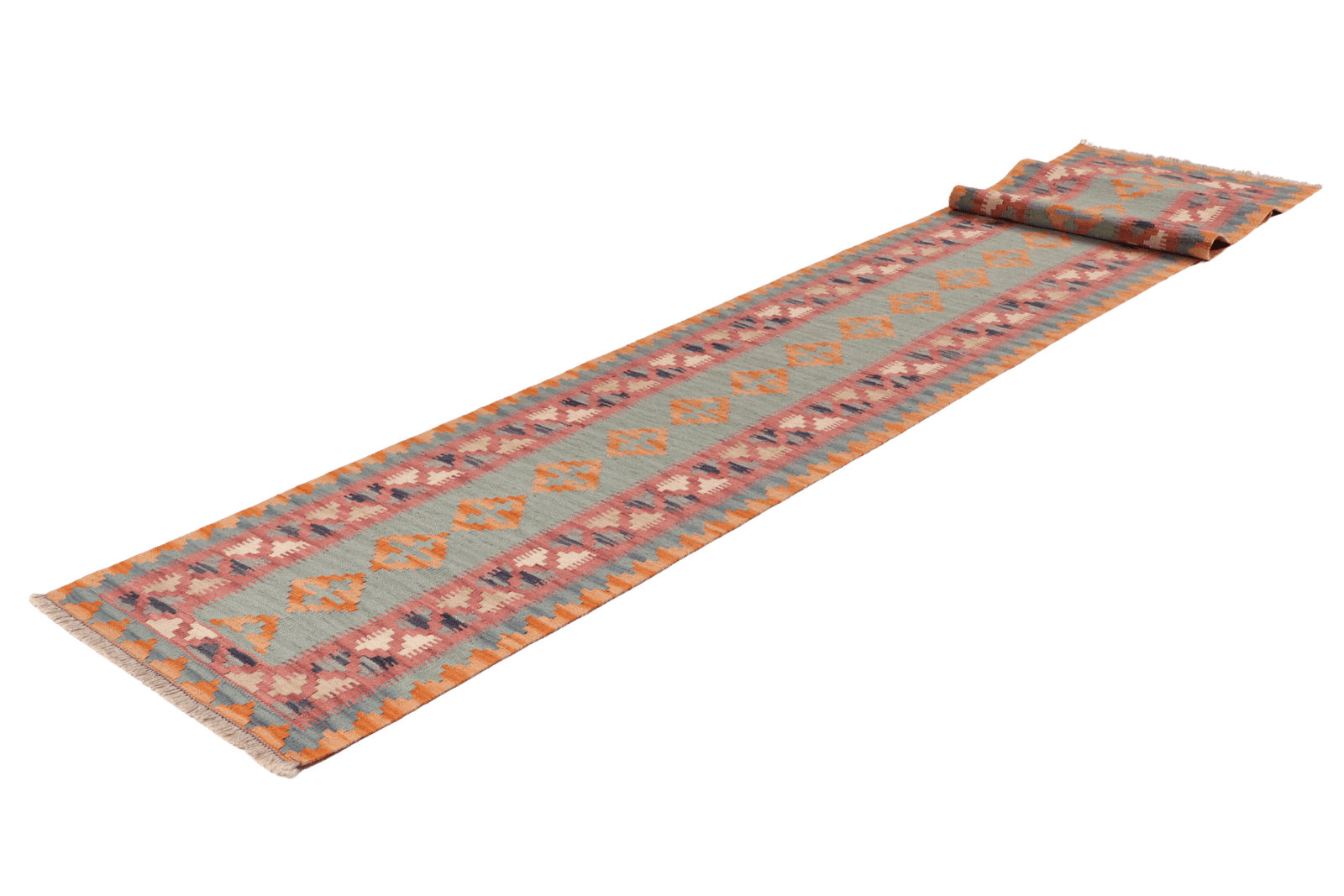 Kelim Gashgai — Handmade, 64x404 cm, Green, 100% Virgin Wool | View 6