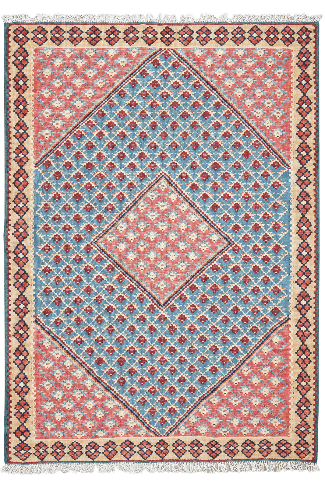 Kelim Senneh — Handmade, 105x148 cm, Blue, 100% Virgin Wool | Main view