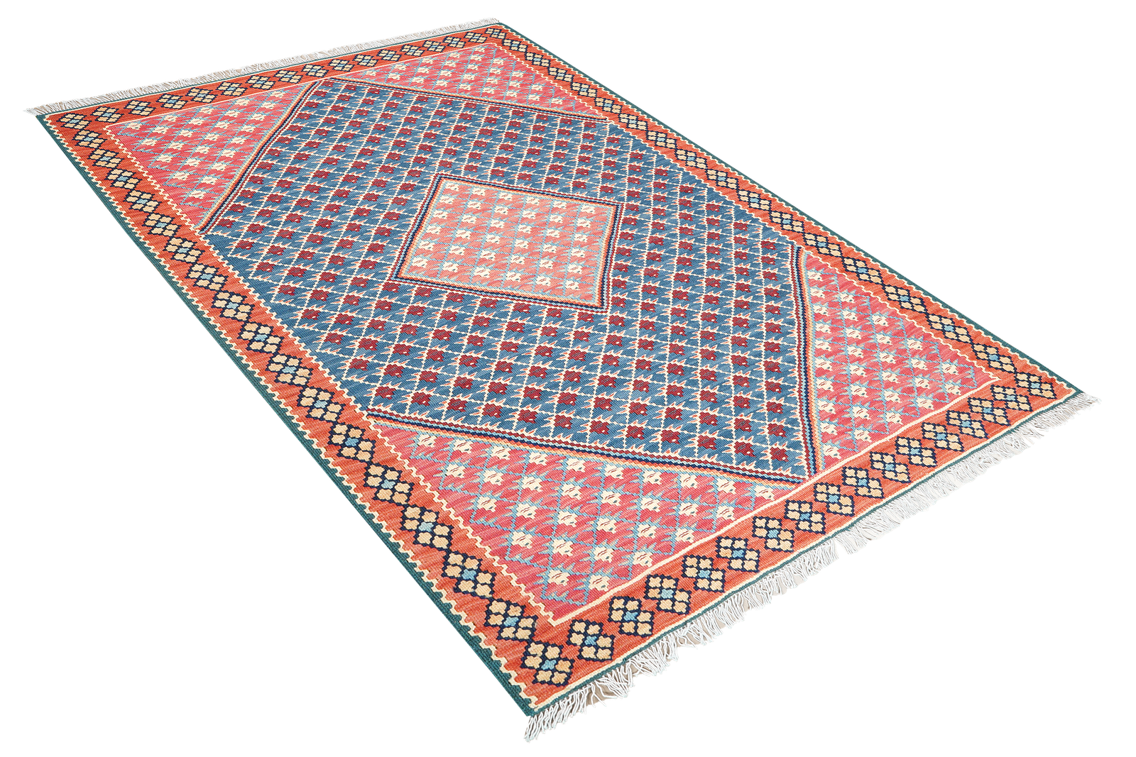 Kelim Senneh — Handmade, 107x149 cm, Blue, 100% Virgin Wool | View 4