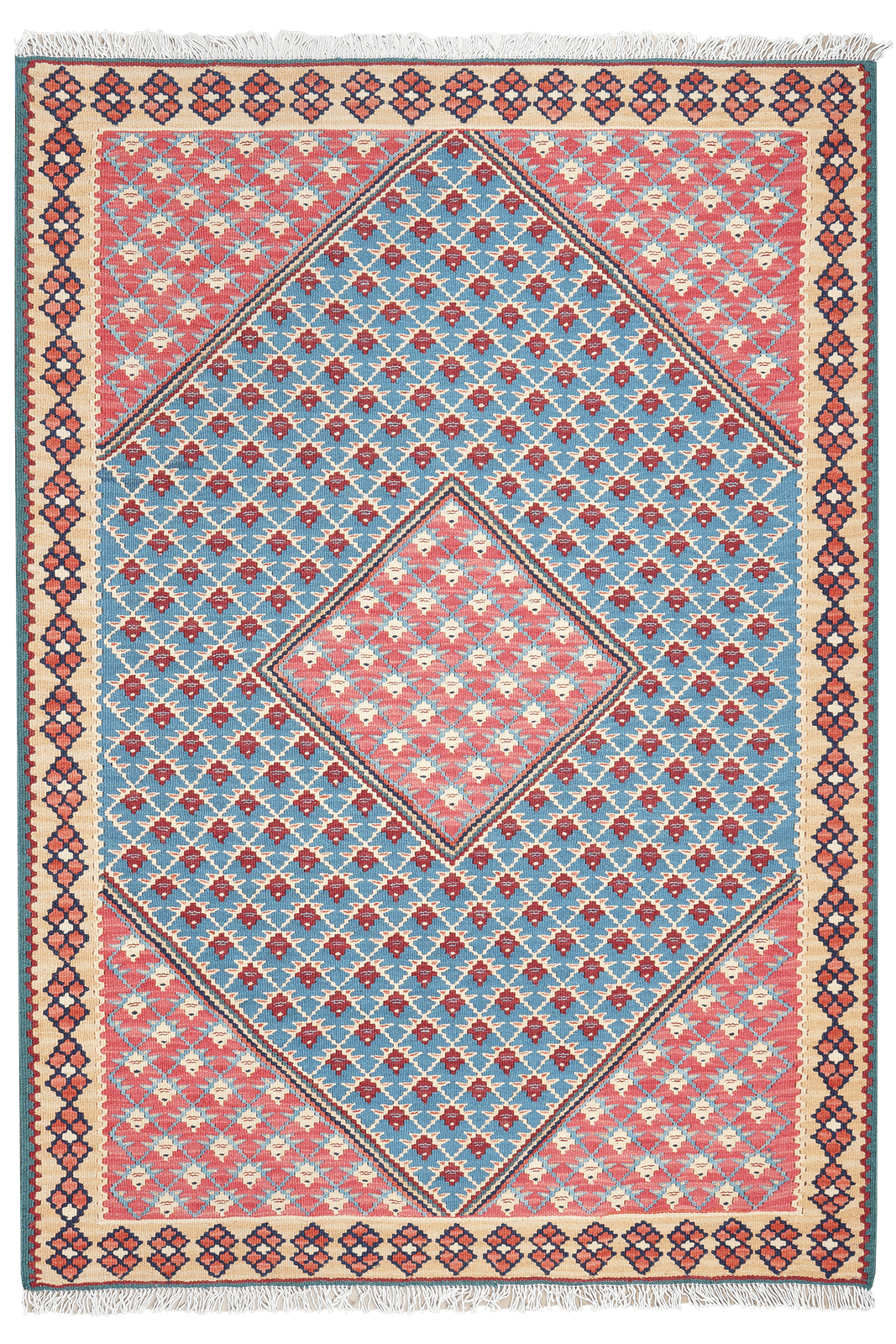 Kelim Senneh — Handmade, 107x151 cm, Blue, 100% Virgin Wool | Main view