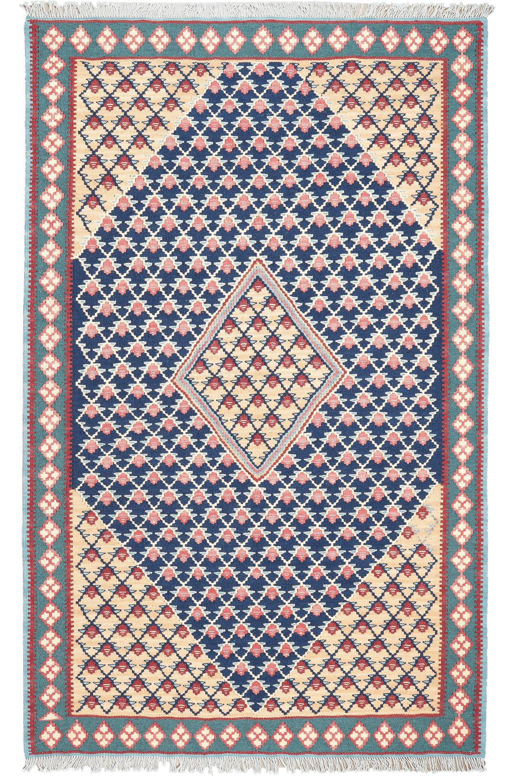 Kelim Senneh — Handmade, 99x159 cm, Blue, 100% Virgin Wool | Main view