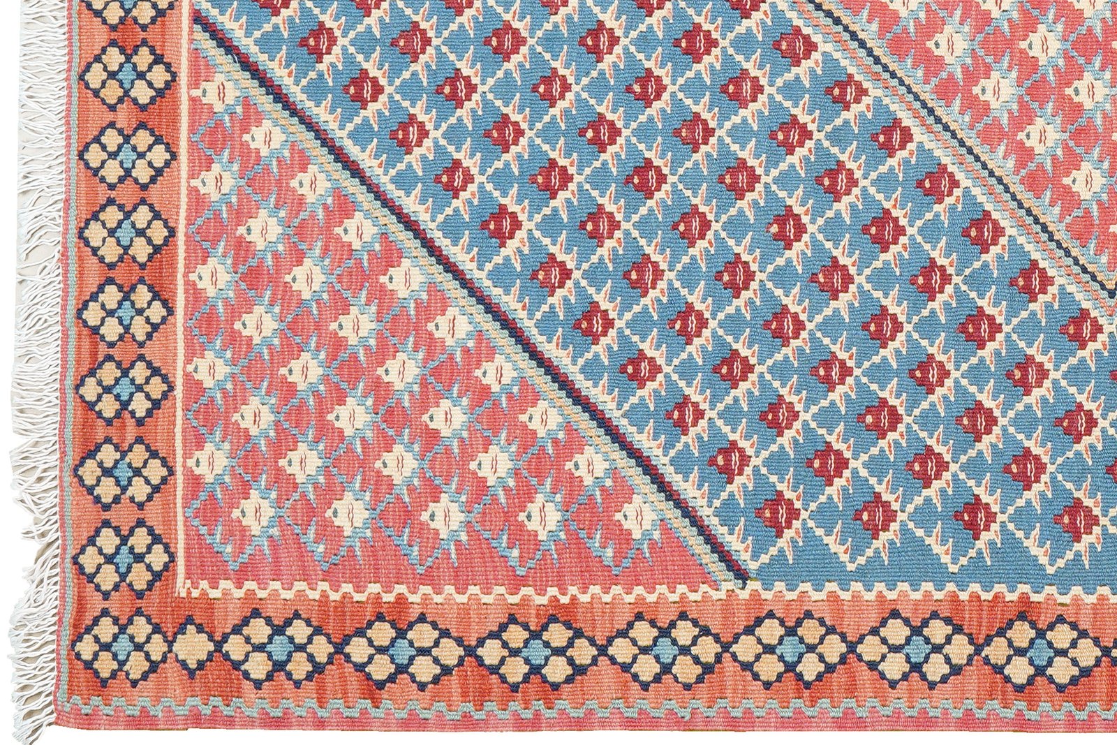 Kelim Senneh — Handmade, 107x155 cm, Blue, 100% Virgin Wool | View 3